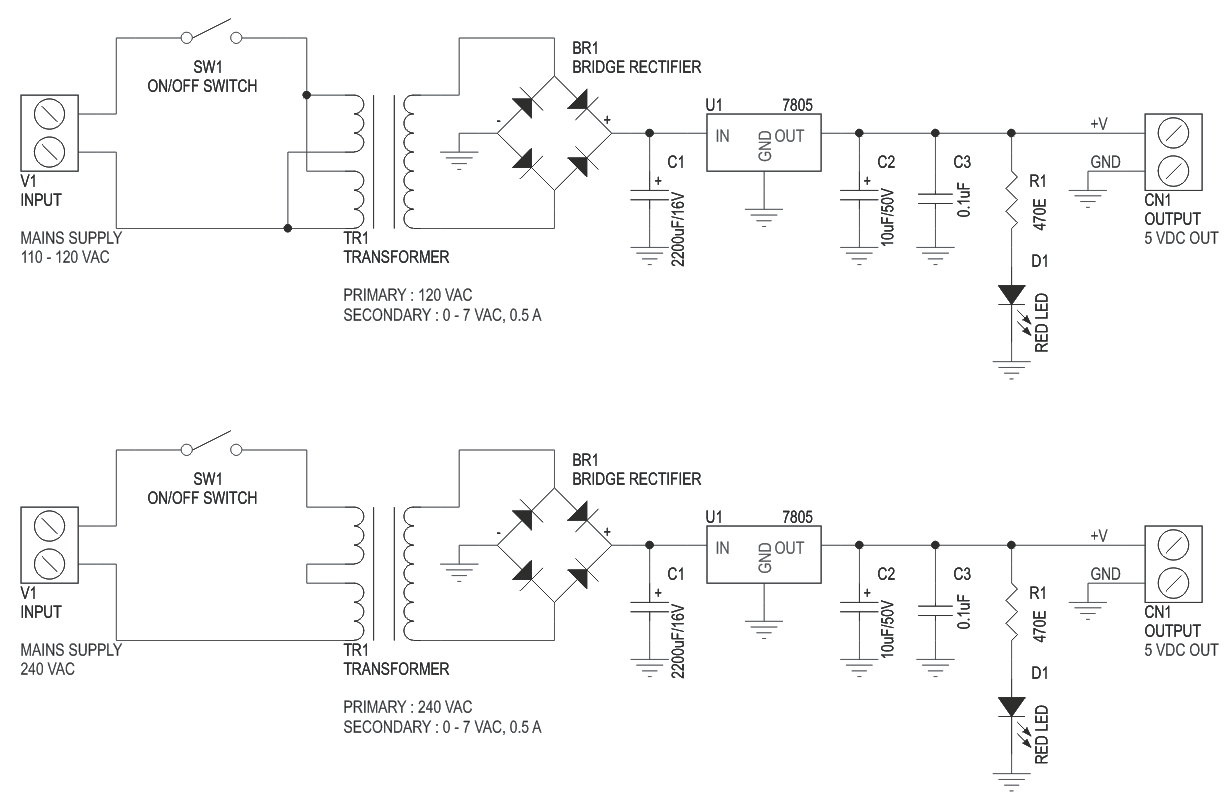 5V 500mA Regulated Liniar Power Supply with On Board Transformer (3)
