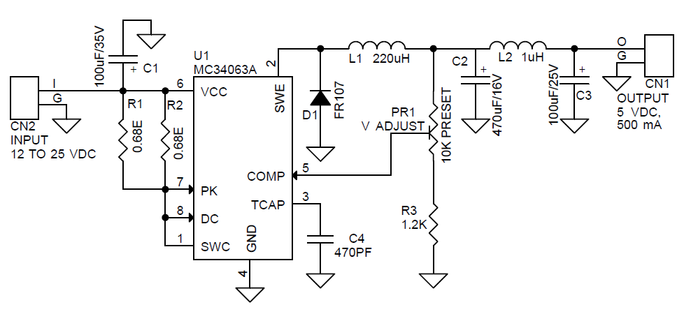 5V OUTPUT STEP DOWN DC-DC CONVERTER USING MC34063 (4)
