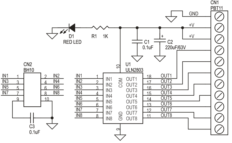 8 channel Lamp Solenoid Motor Driver Board Using ULN2803 (1)