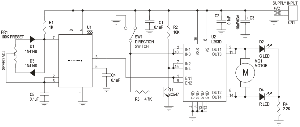DC MOTOR SPEED AND DIRECTION CONTROLLER USING L293 AND 555 TIMER (4)