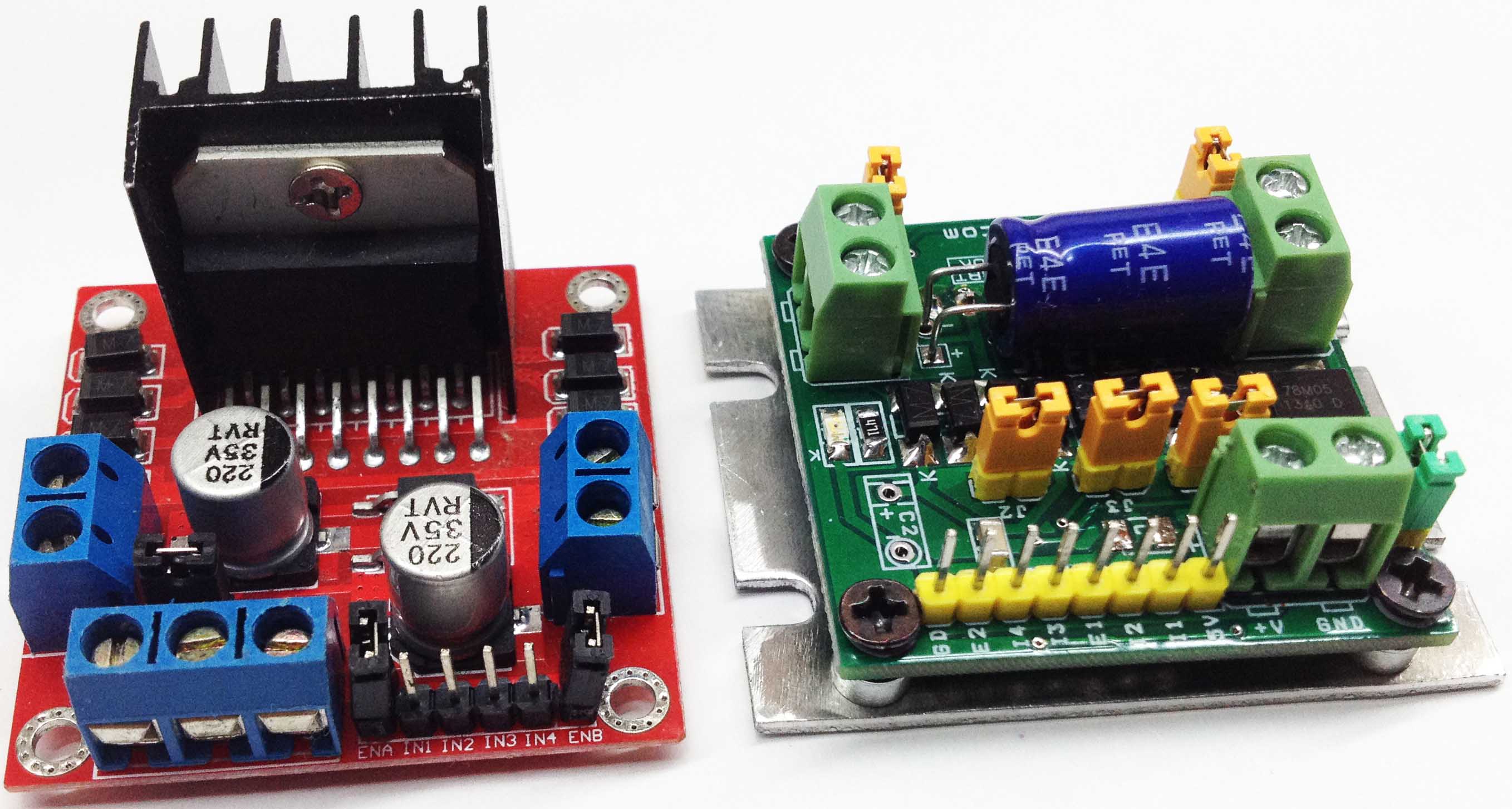 L298 DC MOTOR DRIVER BOARD WITH TWO OR SINGLE MOTOR DRIVE OPTION AND ON BOARD 7805 REGULATOR (6)