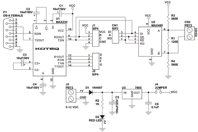 RS232 to RS485 Module USING mAX 485 & MAX232 (2)