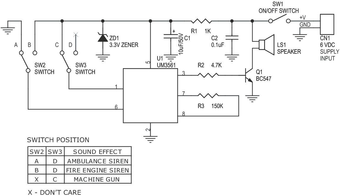 um3561 Drei Sirene Sound Generator IC 